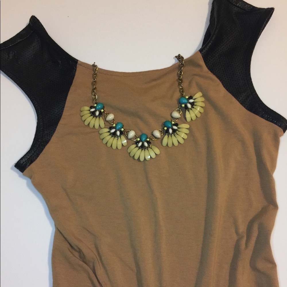 Express top with leather like top short sleeve S